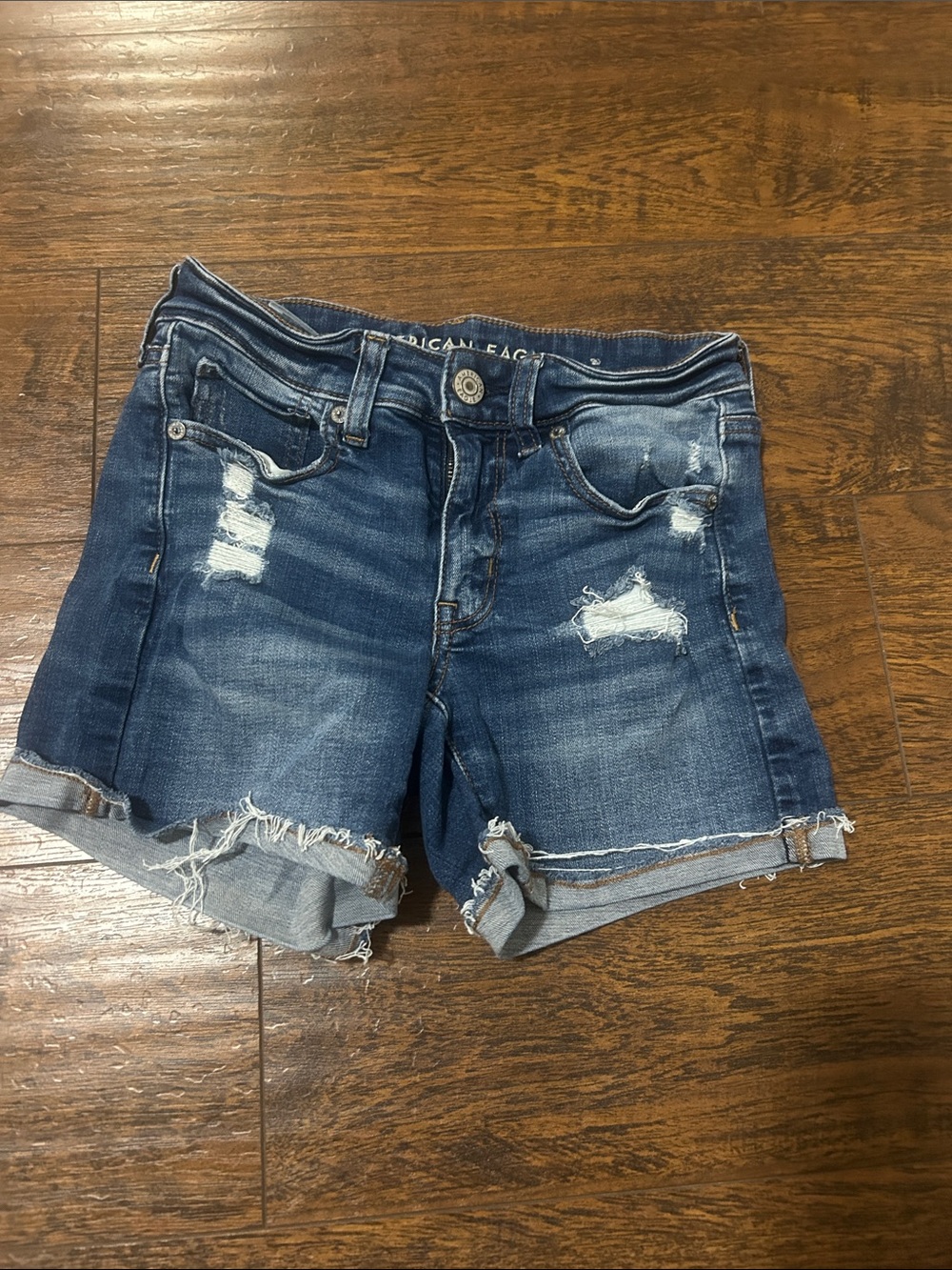 American Eagle Outfitters Distressed Dark Blue Denim Shorts
